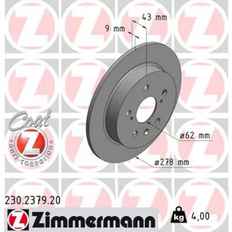 Jeu de 2 disques de frein arrière ZIMMERMANN OEM 6110330