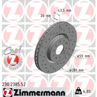 ZIMMERMANN 230.2385.52 - Jeu de 2 disques de frein avant