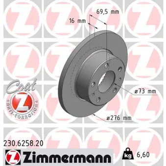 ZIMMERMANN 230.6258.20 - Jeu de 2 disques de frein arrière
