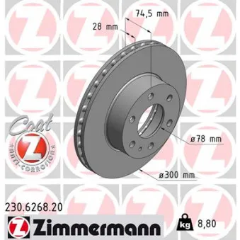 ZIMMERMANN 230.6268.20 - Jeu de 2 disques de frein avant