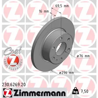 ZIMMERMANN 230.6269.20 - Jeu de 2 disques de frein arrière