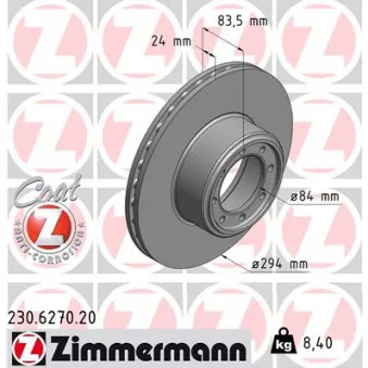 ZIMMERMANN 230.6270.20 - Jeu de 2 disques de frein arrière