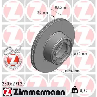 Jeu de 2 disques de frein arrière ZIMMERMANN 230.6271.20