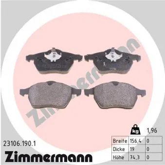 Jeu de 4 plaquettes de frein avant ZIMMERMANN OEM 272370