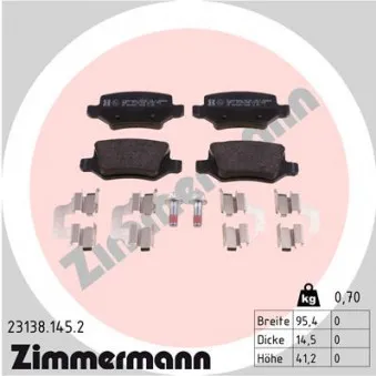 Jeu de 4 plaquettes de frein arrière ZIMMERMANN 23138.145.2