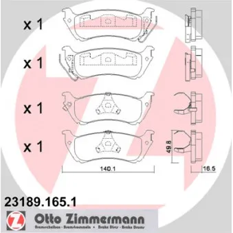 Jeu de 4 plaquettes de frein arrière ZIMMERMANN OEM A1634200120