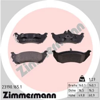 Jeu de 4 plaquettes de frein arrière ZIMMERMANN OEM 1634200520