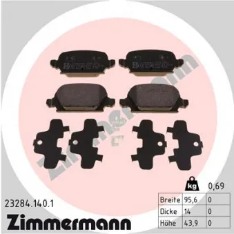 Jeu de 4 plaquettes de frein arrière ZIMMERMANN OEM 9200132