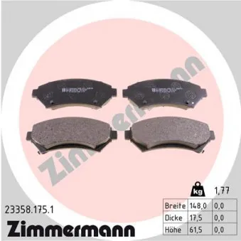 Jeu de 4 plaquettes de frein avant ZIMMERMANN OEM 1605947