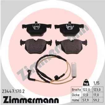 Jeu de 4 plaquettes de frein arrière ZIMMERMANN OEM 34216753850
