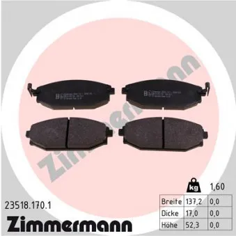 Jeu de 4 plaquettes de frein avant ZIMMERMANN OEM S2000100