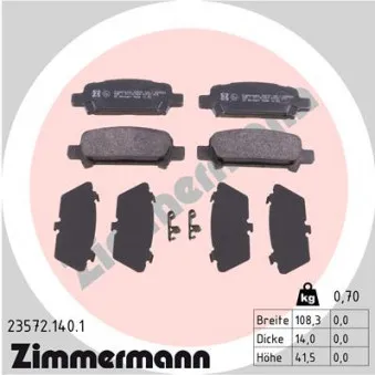 Jeu de 4 plaquettes de frein arrière ZIMMERMANN OEM 26696FA010