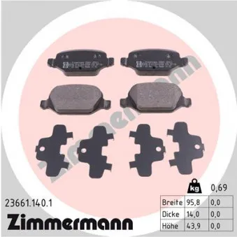 Jeu de 4 plaquettes de frein arrière ZIMMERMANN 23661.140.1