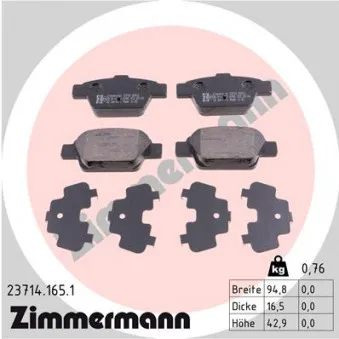 Jeu de 4 plaquettes de frein arrière ZIMMERMANN OEM 13.0460-3991.2