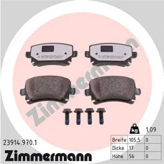 Jeu de 4 plaquettes de frein arrière ZIMMERMANN OEM 1KD698451A