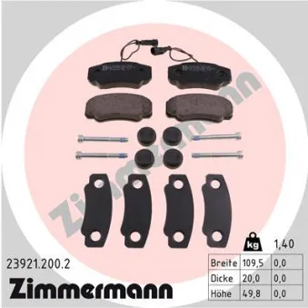 Jeu de 4 plaquettes de frein arrière ZIMMERMANN 23921.200.2 pour RENAULT TRUCKS MAXITY 150,35 - 150cv
