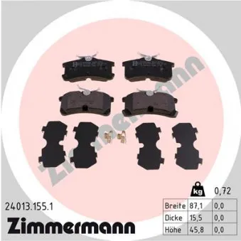 Jeu de 4 plaquettes de frein arrière ZIMMERMANN OEM A70-0286