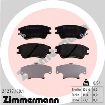 Jeu de 4 plaquettes de frein avant ZIMMERMANN OEM 5810102A10