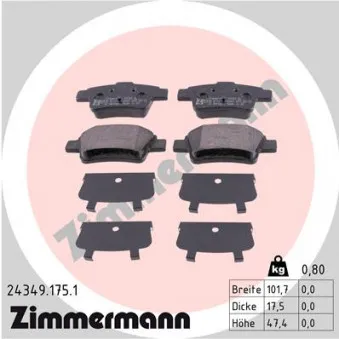 ZIMMERMANN 24349.175.1 - Jeu de 4 plaquettes de frein arrière