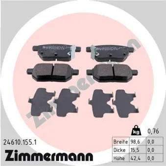 Jeu de 4 plaquettes de frein arrière ZIMMERMANN OEM 0446652150