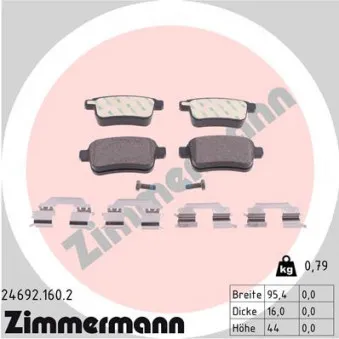 Jeu de 4 plaquettes de frein arrière ZIMMERMANN OEM 7701209869