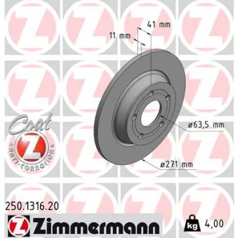 ZIMMERMANN 250.1316.20 - Jeu de 2 disques de frein arrière