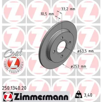 ZIMMERMANN 250.1340.20 - Jeu de 2 disques de frein arrière