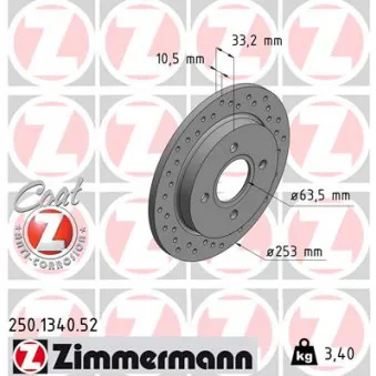 Jeu de 2 disques de frein arrière ZIMMERMANN OEM 1756882