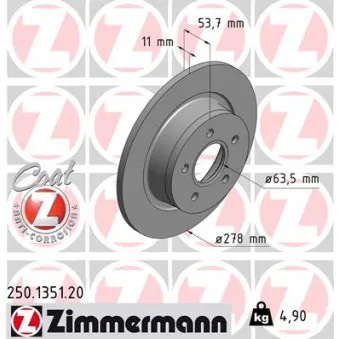 ZIMMERMANN 250.1351.20 - Jeu de 2 disques de frein arrière