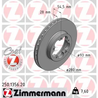 ZIMMERMANN 250.1356.20 - Jeu de 2 disques de frein avant