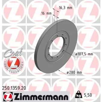 Jeu de 2 disques de frein arrière ZIMMERMANN 250.1359.20