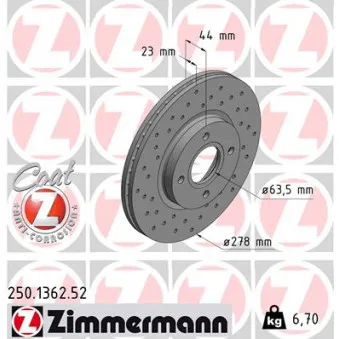 ZIMMERMANN 250.1362.52 - Jeu de 2 disques de frein avant