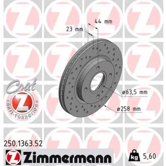 ZIMMERMANN 250.1363.52 - Jeu de 2 disques de frein avant