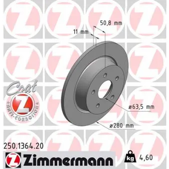 Jeu de 2 disques de frein arrière ZIMMERMANN 250.1364.20