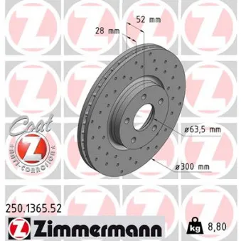 ZIMMERMANN 250.1365.52 - Jeu de 2 disques de frein avant
