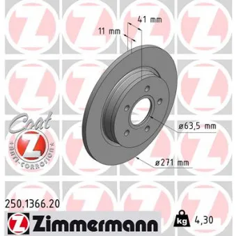 Jeu de 2 disques de frein arrière ZIMMERMANN 250.1366.20