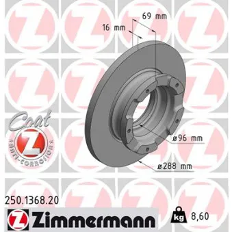 Jeu de 2 disques de frein arrière ZIMMERMANN 250.1368.20