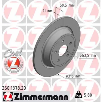 Jeu de 2 disques de frein arrière ZIMMERMANN 250.1378.20