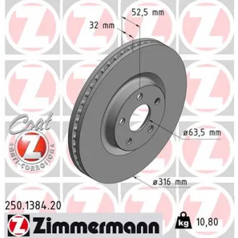 ZIMMERMANN 250.1384.20 - Jeu de 2 disques de frein avant