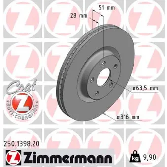 ZIMMERMANN 250.1398.20 - Jeu de 2 disques de frein avant