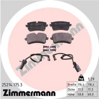 ZIMMERMANN 25214.175.3 - Jeu de 4 plaquettes de frein arrière