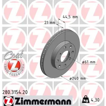 ZIMMERMANN 280.3154.20 - Jeu de 2 disques de frein avant