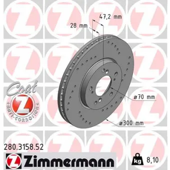 ZIMMERMANN 280.3158.52 - Jeu de 2 disques de frein avant