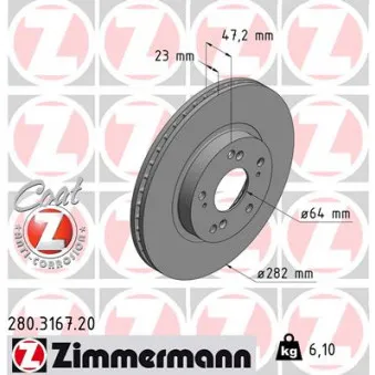 ZIMMERMANN 280.3167.20 - Jeu de 2 disques de frein avant