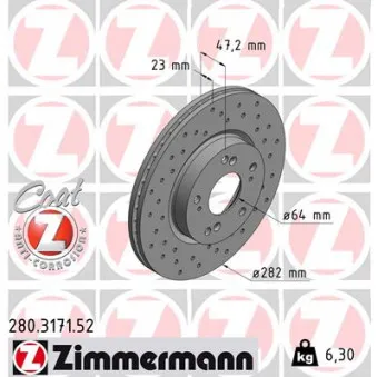 ZIMMERMANN 280.3171.52 - Jeu de 2 disques de frein avant