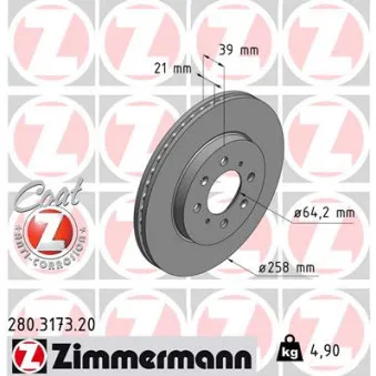 ZIMMERMANN 280.3173.20 - Jeu de 2 disques de frein avant