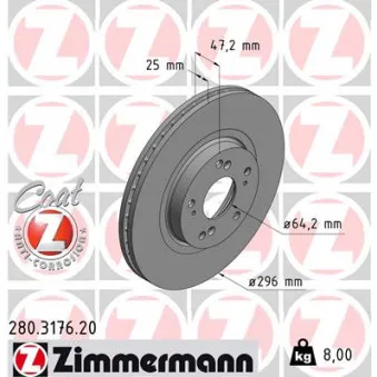ZIMMERMANN 280.3176.20 - Jeu de 2 disques de frein avant
