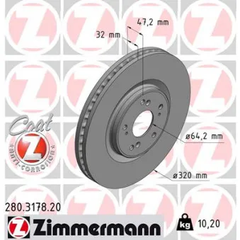 ZIMMERMANN 280.3178.20 - Jeu de 2 disques de frein avant