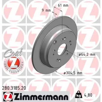 ZIMMERMANN 280.3185.20 - Jeu de 2 disques de frein arrière