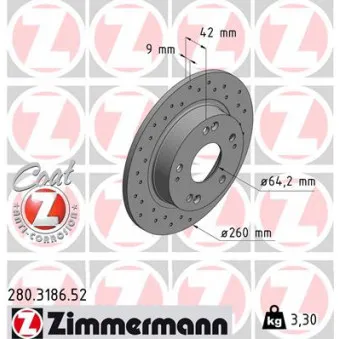 Jeu de 2 disques de frein arrière ZIMMERMANN 280.3186.52
